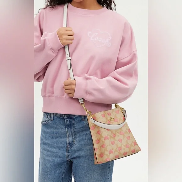 coach Mollie Bucket Bag 22 In Signature Canvas With Heart Print cp056 - Picture 6 of 10